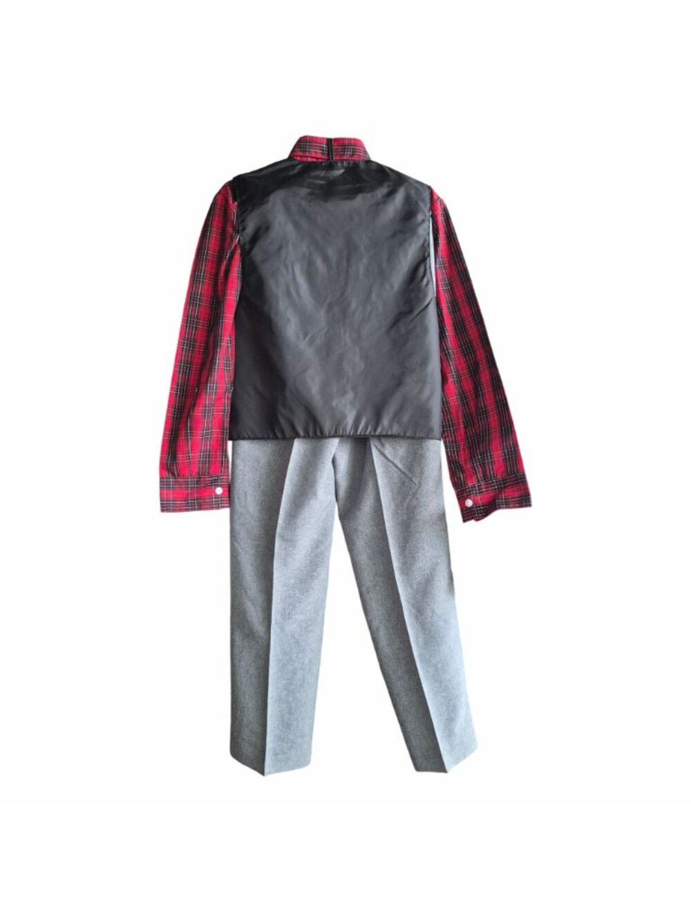 IZOD Boys Sz 14 Suit Set 4Piece Red Plaid Shirt Black Vest Grey Pants Formal New - Picture 3 of 6